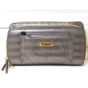 Buxton Wallet‎ Vegan Faux Leather Double Zipper Snakeskin print Striped NWOT